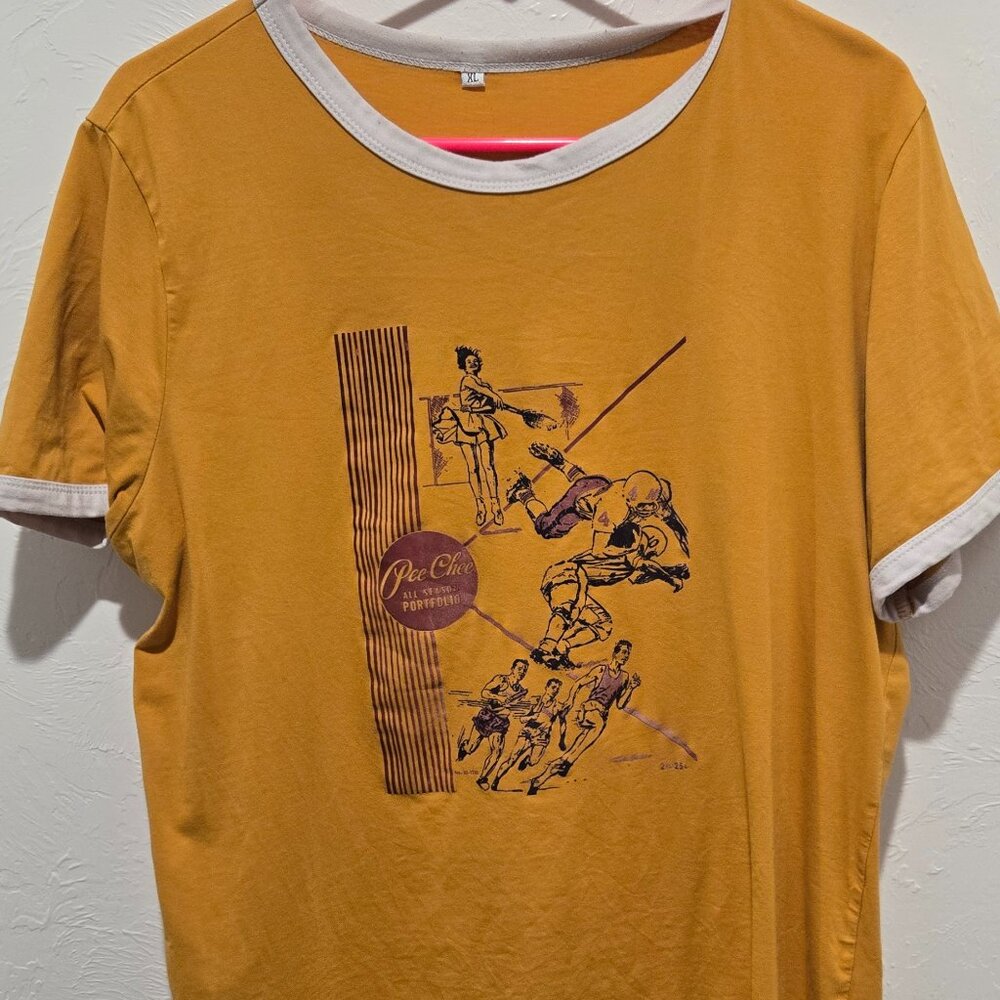 📓✨ Pee Chee Gold Graphic Tee | Retro Notebook Cover Shirt | Size XL
